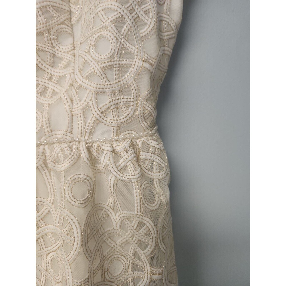 White Lined Sheer Dress Gold Embroidery Pearl Waistline Ark‎ & Co L + Video - Picture 4 of 8